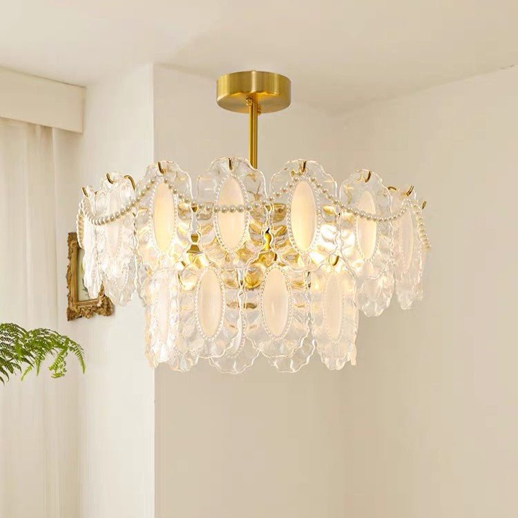 European Vintage Style Luxury Elegant Cream White Chandelier/Ceiling Light Fixture with White Pearl Chains for Living Room Bedroom Restaurant Dining Room-Nobipets