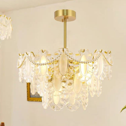 European Vintage Style Luxury Elegant Cream White Chandelier/Ceiling Light Fixture with White Pearl Chains for Living Room Bedroom Restaurant Dining Room-Nobipets