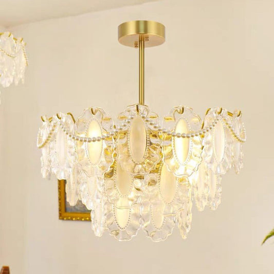 European Vintage Style Luxury Elegant Cream White Chandelier/Ceiling Light Fixture with White Pearl Chains for Living Room Bedroom Restaurant Dining Room-Nobipets