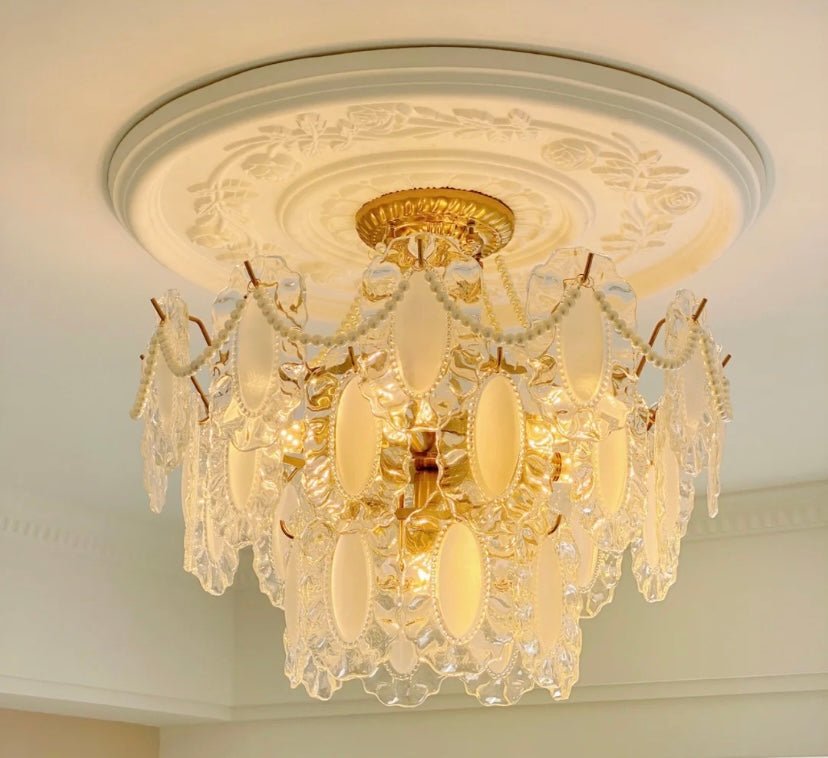 European Vintage Style Luxury Elegant Cream White Chandelier/Ceiling Light Fixture with White Pearl Chains for Living Room Bedroom Restaurant Dining Room-Nobipets