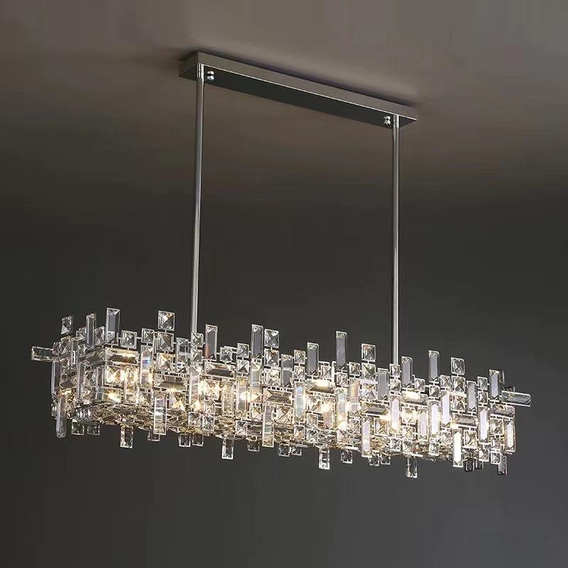 Extra Large Art Irregular Block Collection Crystal Pendant Chandelier Suit for Living/Dining Room-Nobipets