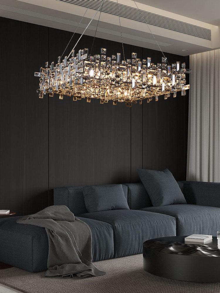 Extra Large Art Irregular Block Collection Crystal Pendant Chandelier Suit for Living/Dining Room-Nobipets