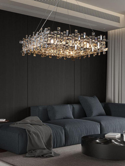 Extra Large Art Irregular Block Collection Crystal Pendant Chandelier Suit for Living/Dining Room-Nobipets