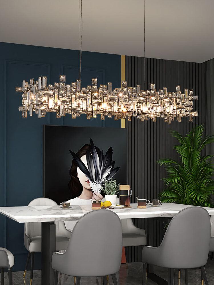 Extra Large Art Irregular Block Collection Crystal Pendant Chandelier Suit for Living/Dining Room-Nobipets