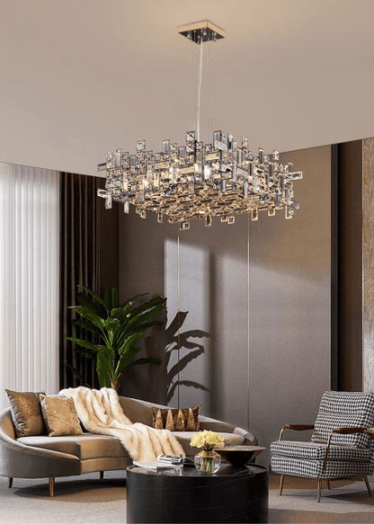 Extra Large Art Irregular Block Collection Crystal Pendant Chandelier Suit for Living/Dining Room-Nobipets