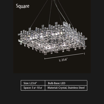 Extra Large Art Irregular Block Collection Crystal Pendant Chandelier Suit for Living/Dining Room-Nobipets