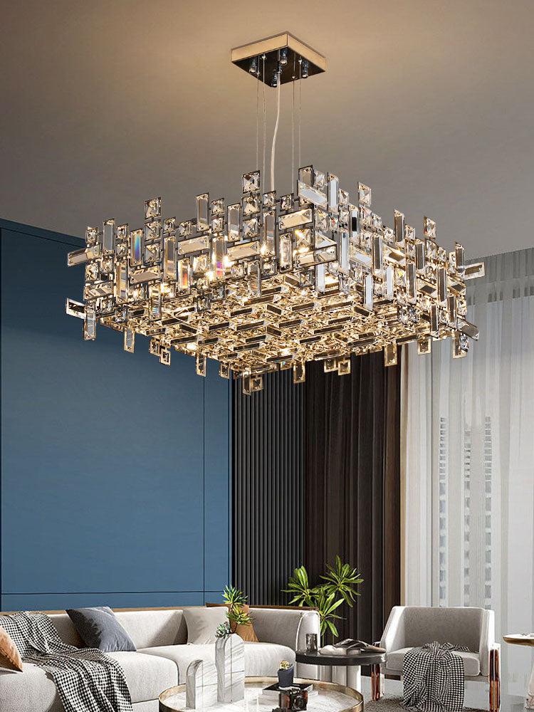 Extra Large Art Irregular Block Collection Crystal Pendant Chandelier Suit for Living/Dining Room-Nobipets