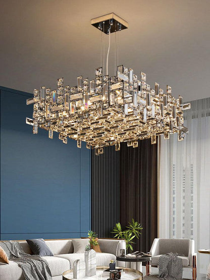 Extra Large Art Irregular Block Collection Crystal Pendant Chandelier Suit for Living/Dining Room-Nobipets