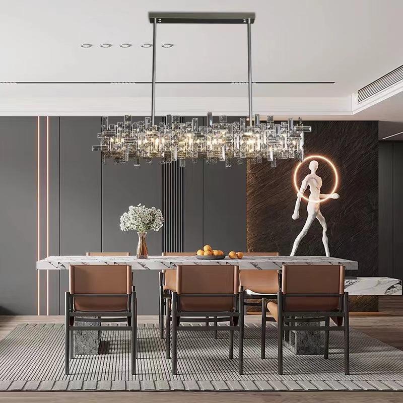 Extra Large Art Irregular Block Collection Crystal Pendant Chandelier Suit for Living/Dining Room-Nobipets