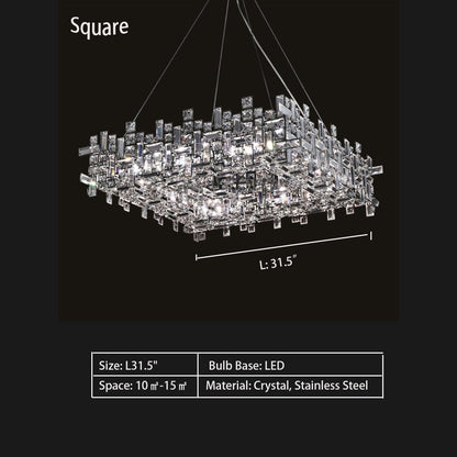 Extra Large Art Irregular Block Collection Crystal Pendant Chandelier Suit for Living/Dining Room-Nobipets