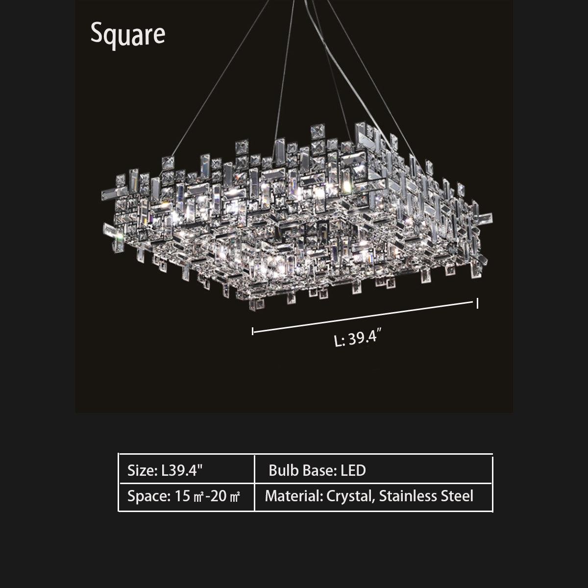 Extra Large Art Irregular Block Collection Crystal Pendant Chandelier Suit for Living/Dining Room-Nobipets