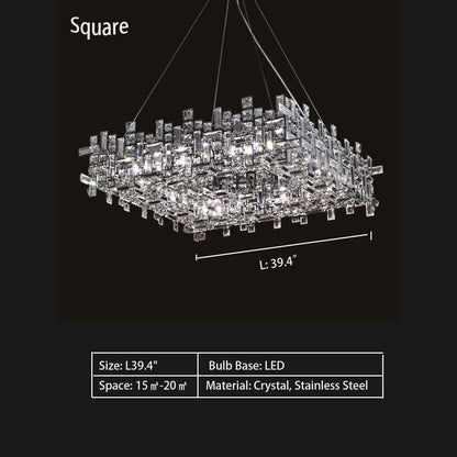 Extra Large Art Irregular Block Collection Crystal Pendant Chandelier Suit for Living/Dining Room-Nobipets