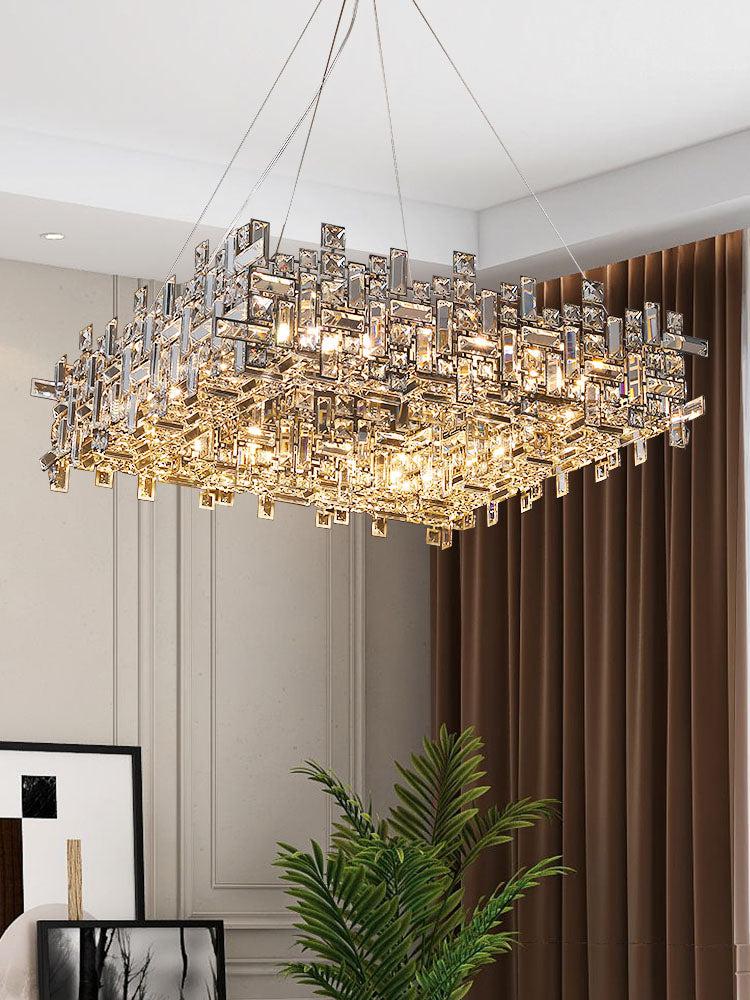 Extra Large Art Irregular Block Collection Crystal Pendant Chandelier Suit for Living/Dining Room-Nobipets