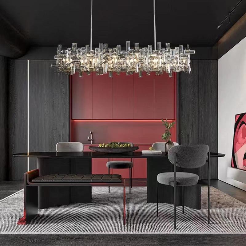 Extra Large Art Irregular Block Collection Crystal Pendant Chandelier Suit for Living/Dining Room-Nobipets