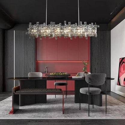 Extra Large Art Irregular Block Collection Crystal Pendant Chandelier Suit for Living/Dining Room-Nobipets