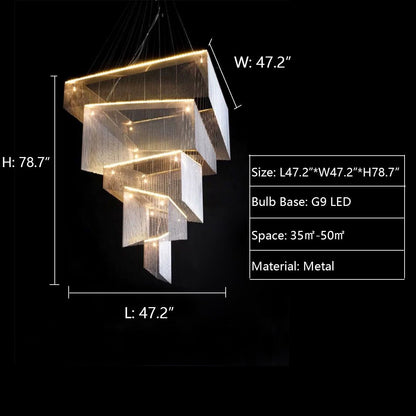 L47.2"*W47.2"H78.7" chandelier,chandeliers,large,oversize,huge,big,stairs,foyer,loft,high,long,tassel,aluminum chain,chrome,silver,gold,brass,bronze