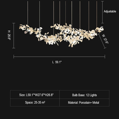Extra Large Ceramics Twig White Flowers Chandelier Iron Tree Branch Pendant Light For Big Living/ Dining Room-Nobipets