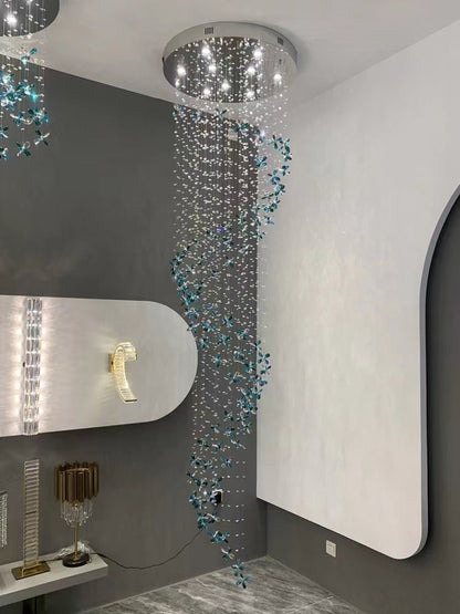 Extra Large Creative Luxury Petal Crystal Pendant Long Chandelier for Foyer/Staircase/Entrance Dining Hall Spiral Ceiling Light-Nobipets