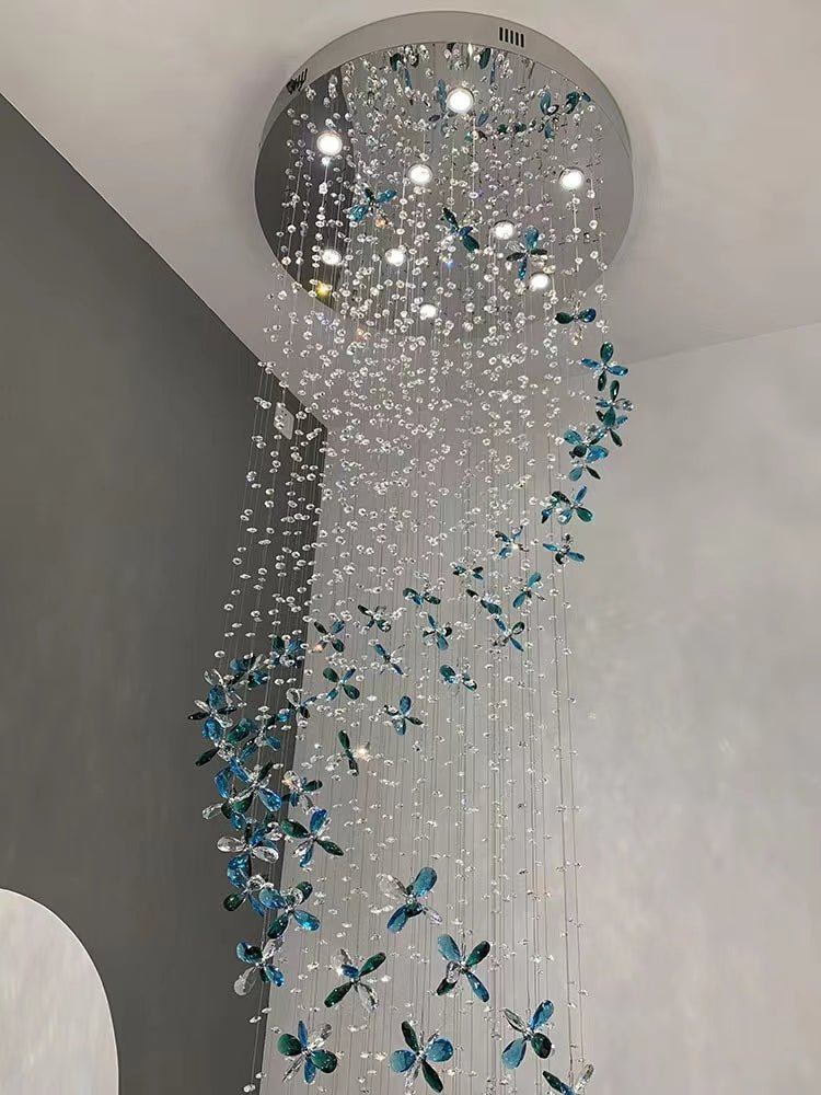 Extra Large Creative Luxury Petal Crystal Pendant Long Chandelier for Foyer/Staircase/Entrance Dining Hall Spiral Ceiling Light-Nobipets