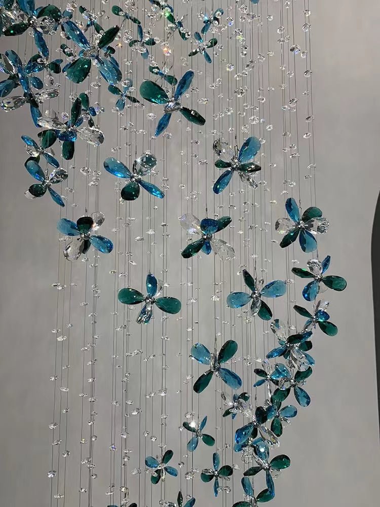 Extra Large Creative Luxury Petal Crystal Pendant Long Chandelier for Foyer/Staircase/Entrance Dining Hall Spiral Ceiling Light-Nobipets
