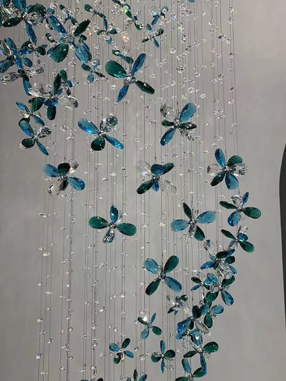 Extra Large Creative Luxury Petal Crystal Pendant Long Chandelier for Foyer/Staircase/Entrance Dining Hall Spiral Ceiling Light-Nobipets