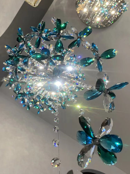 Extra Large Creative Luxury Petal Crystal Pendant Long Chandelier for Foyer/Staircase/Entrance Dining Hall Spiral Ceiling Light-Nobipets