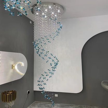 Extra Large Creative Luxury Petal Crystal Pendant Long Chandelier for Foyer/Staircase/Entrance Dining Hall Spiral Ceiling Light-Nobipets