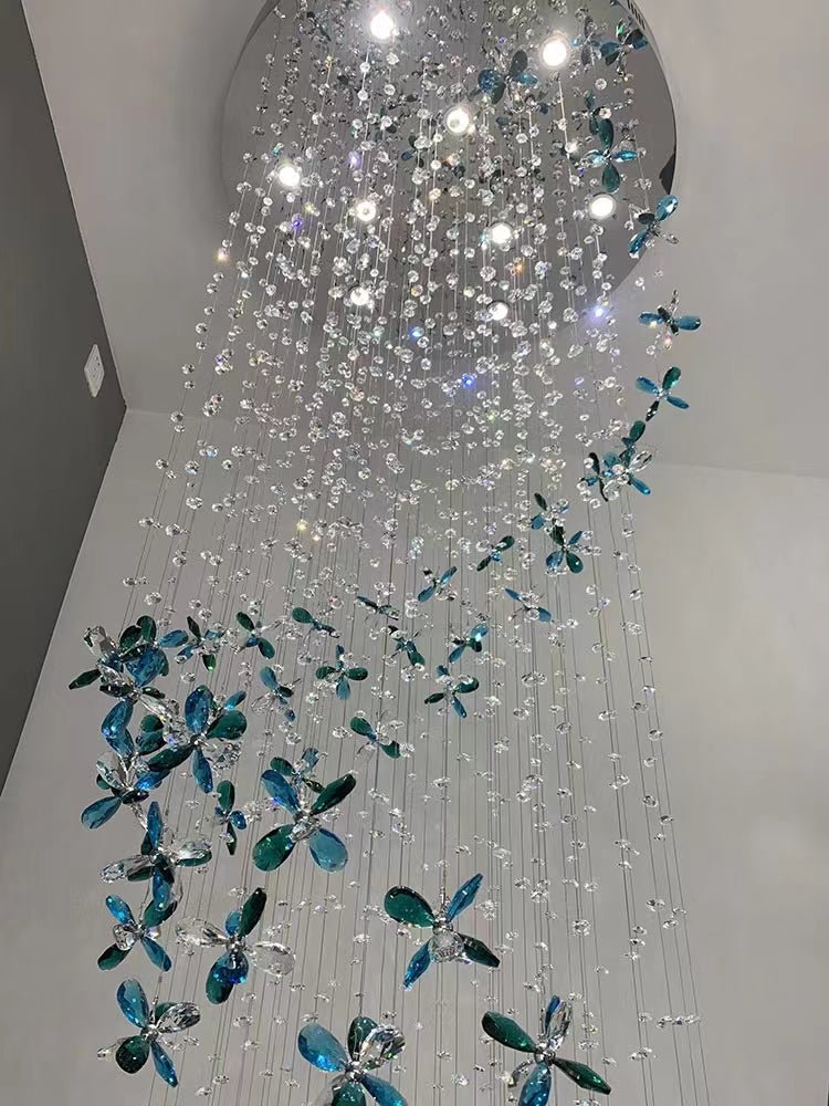 Extra Large Creative Luxury Petal Crystal Pendant Long Chandelier for Foyer/Staircase/Entrance Dining Hall Spiral Ceiling Light-Nobipets