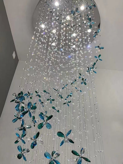 Extra Large Creative Luxury Petal Crystal Pendant Long Chandelier for Foyer/Staircase/Entrance Dining Hall Spiral Ceiling Light-Nobipets