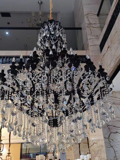 Extra Large Crystal Candle Chandelier in Black Finish for Living Room/Foyer/Staircase/Hotel-Nobipets