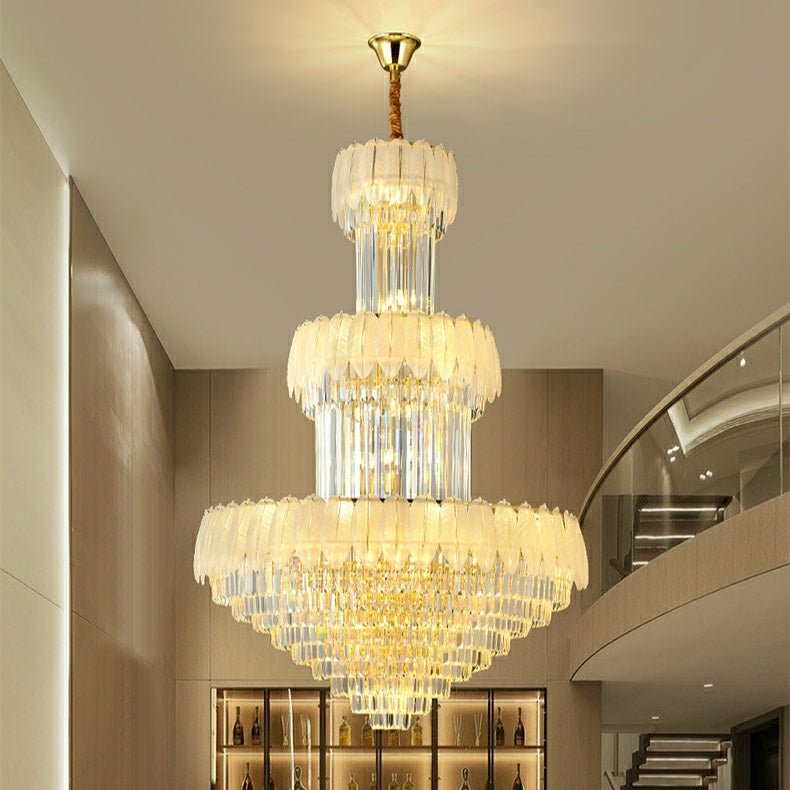 Extra Large Crystal Feather Style Chandelier Long Foyer Staircase Ceiling Lighting Fixture For Living Room-Nobipets