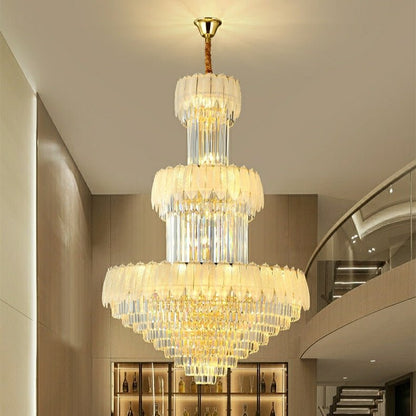 Extra Large Crystal Feather Style Chandelier Long Foyer Staircase Ceiling Lighting Fixture For Living Room-Nobipets