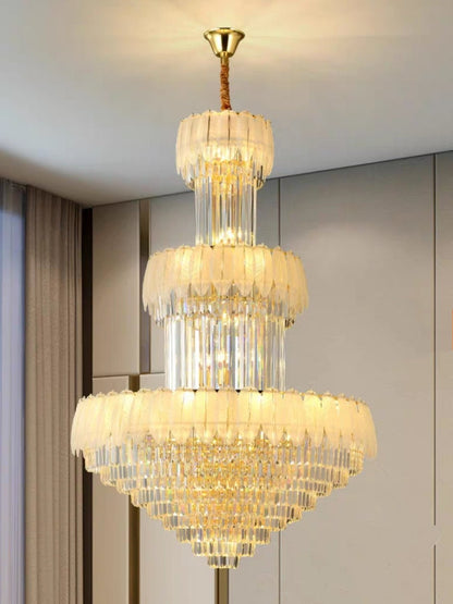 Extra Large Crystal Feather Style Chandelier Long Foyer Staircase Ceiling Lighting Fixture For Living Room-Nobipets