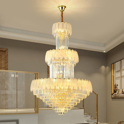 Extra Large Crystal Feather Style Chandelier Long Foyer Staircase Ceiling Lighting Fixture For Living Room-Nobipets