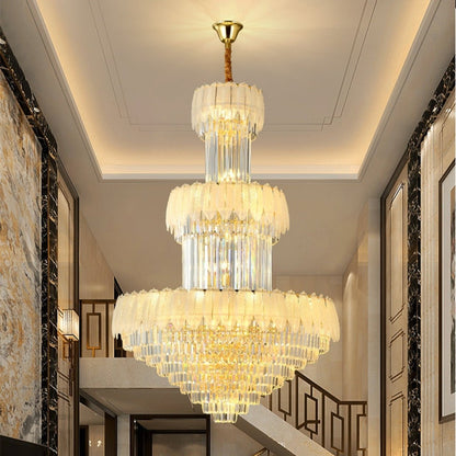 Extra Large Crystal Feather Style Chandelier Long Foyer Staircase Ceiling Lighting Fixture For Living Room-Nobipets