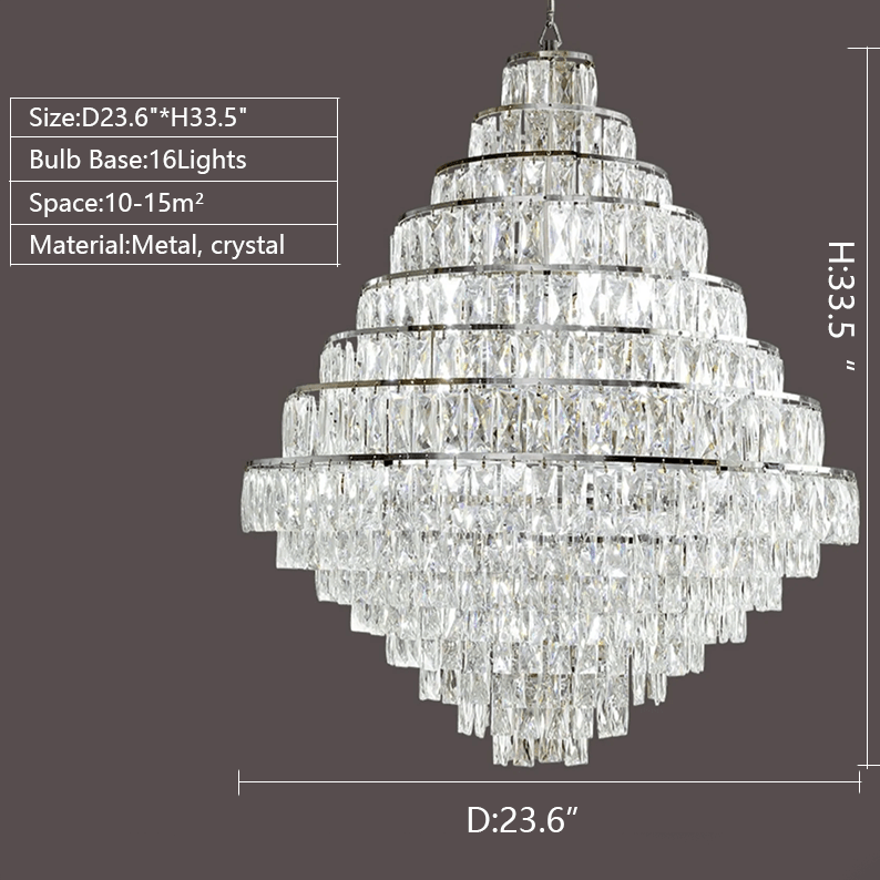 Extra Large Decorative Crystal Chandelier Foyer Hall Ceiling Light Fixture For Staircase In Gold/ Chrome-Nobipets