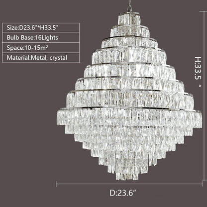 Extra Large Decorative Crystal Chandelier Foyer Hall Ceiling Light Fixture For Staircase In Gold/ Chrome-Nobipets