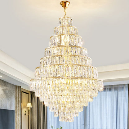 Extra Large Decorative Crystal Chandelier Foyer Hall Ceiling Light Fixture For Staircase In Gold/ Chrome-Nobipets