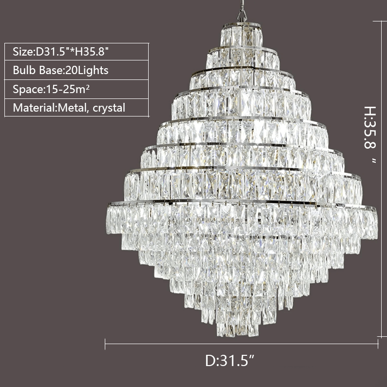 Extra Large Decorative Crystal Chandelier Foyer Hall Ceiling Light Fixture For Staircase In Gold/ Chrome-Nobipets