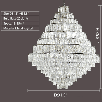 Extra Large Decorative Crystal Chandelier Foyer Hall Ceiling Light Fixture For Staircase In Gold/ Chrome-Nobipets