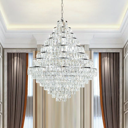 Extra Large Decorative Crystal Chandelier Foyer Hall Ceiling Light Fixture For Staircase In Gold/ Chrome-Nobipets