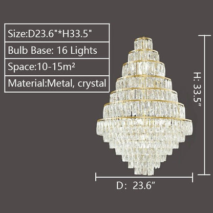 Extra Large Decorative Crystal Chandelier Foyer Hall Ceiling Light Fixture For Staircase In Gold/ Chrome-Nobipets