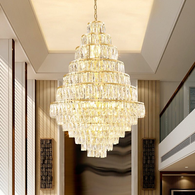Extra Large Decorative Crystal Chandelier Foyer Hall Ceiling Light Fixture For Staircase In Gold/ Chrome-Nobipets