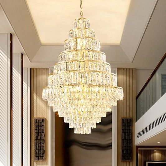 Extra Large Decorative Crystal Chandelier Foyer Hall Ceiling Light Fixture For Staircase In Gold/ Chrome-Nobipets