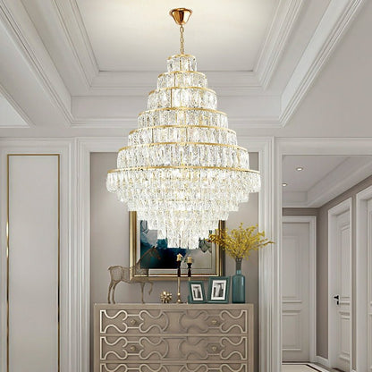 Extra Large Decorative Crystal Chandelier Foyer Hall Ceiling Light Fixture For Staircase In Gold/ Chrome-Nobipets
