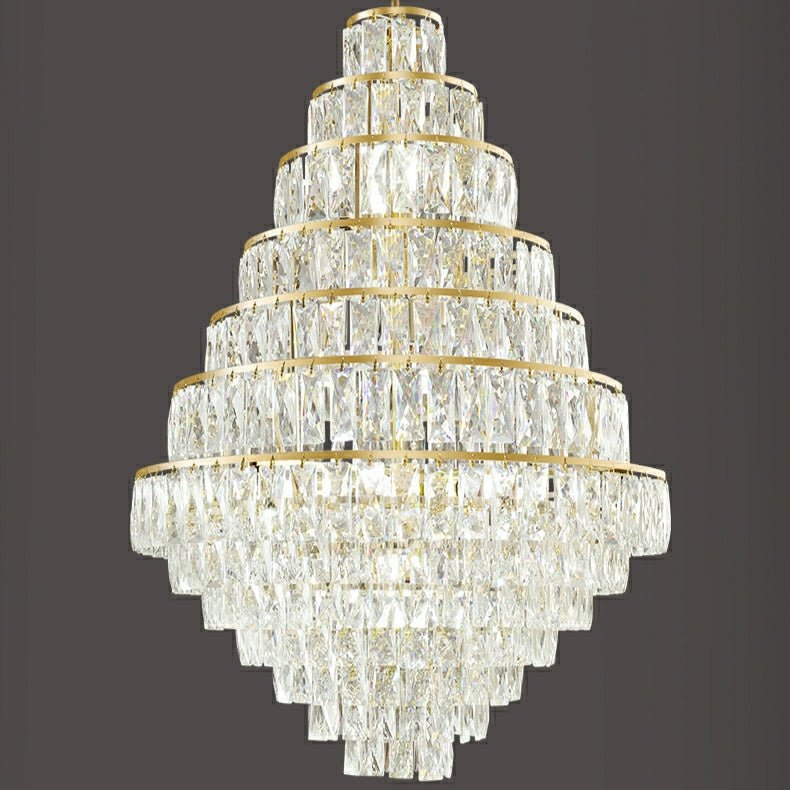 Extra Large Decorative Crystal Chandelier Foyer Hall Ceiling Light Fixture For Staircase In Gold/ Chrome-Nobipets