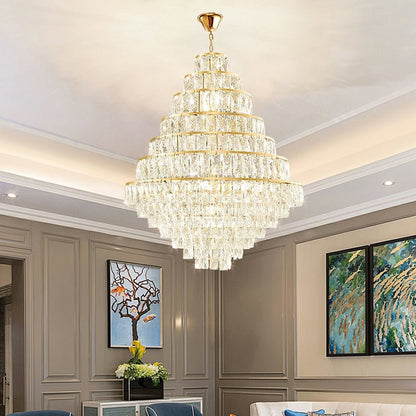 Extra Large Decorative Crystal Chandelier Foyer Hall Ceiling Light Fixture For Staircase In Gold/ Chrome-Nobipets