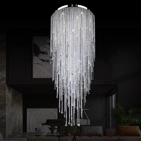 Extra Large Flush Mount Crystal Tassel Pendant Chandelier for Living Room/High-Ceiling Room/Foyer-Nobipets