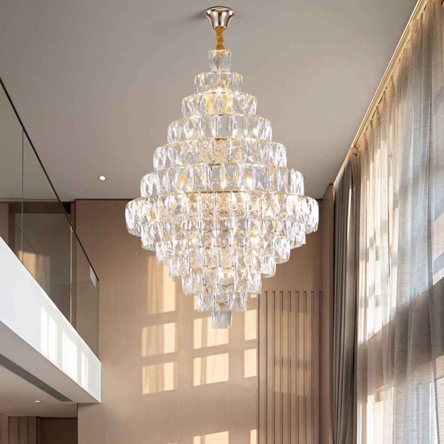 Extra Large Foyer Pure Crystal Ceiling Light Fixture Living Room Entrance Staircase Chandelier-Nobipets