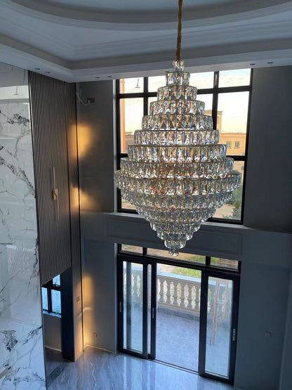 Extra Large Foyer Pure Crystal Ceiling Light Fixture Living Room Entrance Staircase Chandelier-Nobipets